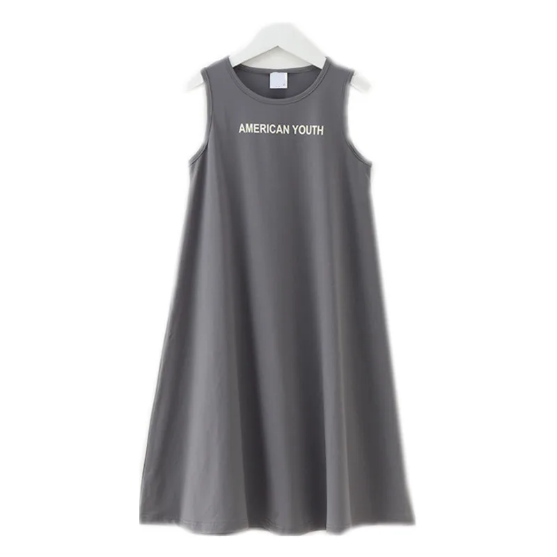 

4 to 16 years kids & teenager big girls summer letter print sleeveless cotton casual flare vest dress children brief dresses
