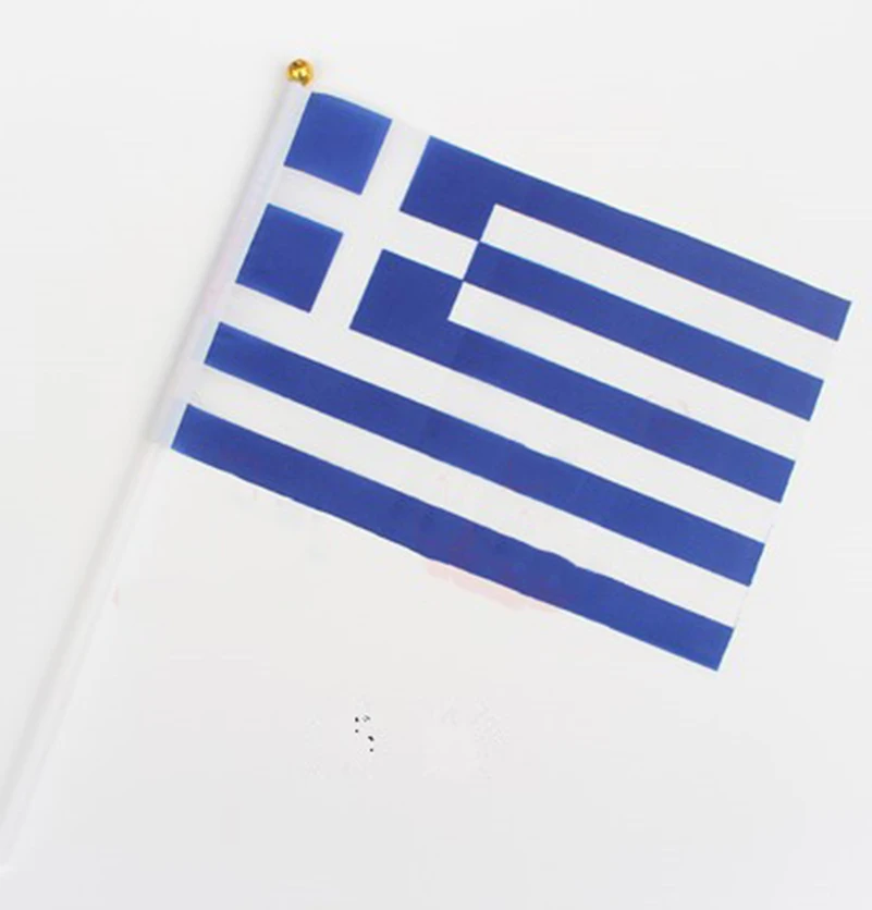 

14 * 21 CM Greek Flag Polyester standard Flag hand waving flags Greece Flag with Plastic Flagpoles 5pcs