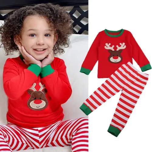 Хлопковая Рождественская одежда для маленьких девочек, одежда для сна, пижама, комплект для детей 1-7 лет