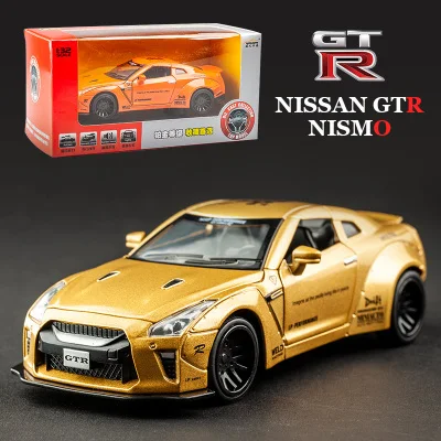 KIDAMI 1:32 AMG Nissan GTR литье под давлением модель автомобиля игрушечные машинки оттягивающийся автомобиль со звуком светильник Коллекция подарков для детей и взрослых для мальчиков - Цвет: Gold-Gift Box