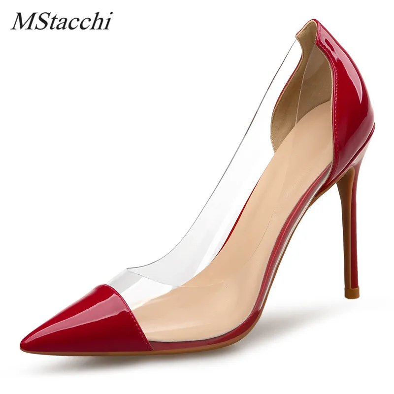 

Mstacchi Sexy Transparent High Heels Shoes Woman Pointed Toe High Heels Party Shoes Ladies Slip-on Nude Wedding Shoes For Women