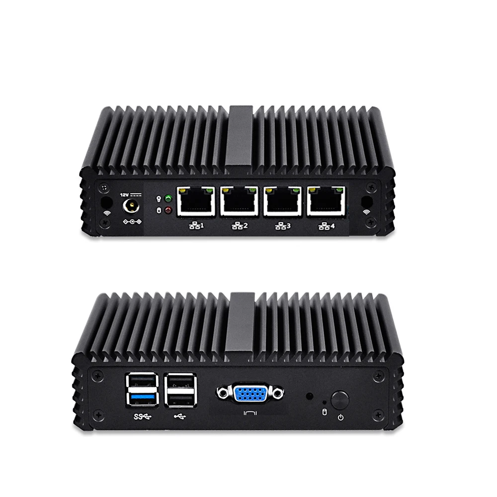 Qotom-Q190G4N Fanless Mini Desktop PC BayTrail Celeron J1900 CPU Quad-Core 2.0 GHz (up to 2.42 GHz) Quad LAN Computer Products