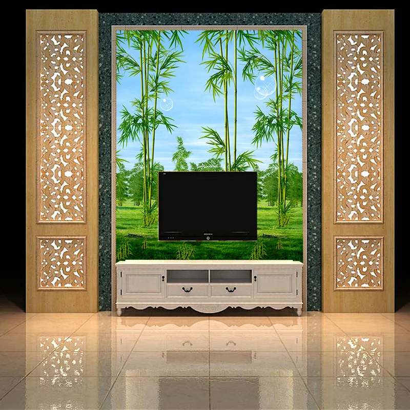 

Large mural 3D garden TV background wallpaper living room three-dimensional landscape painting bamboo forest wall cloth
