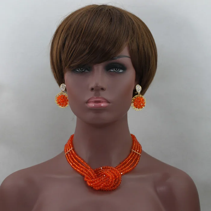 Pretty Orange African Beads Jewelry Set Fashion Jewelry Set for Women 2016 Chunky Crystal Jewellery Set