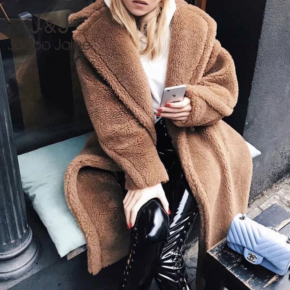 

Women Thick Long Coats 2019 Winter Faux Fur Teddy Coat Female Warm Fluffy Long Fur Coats Vintage Jackets Overcoat Plus Size
