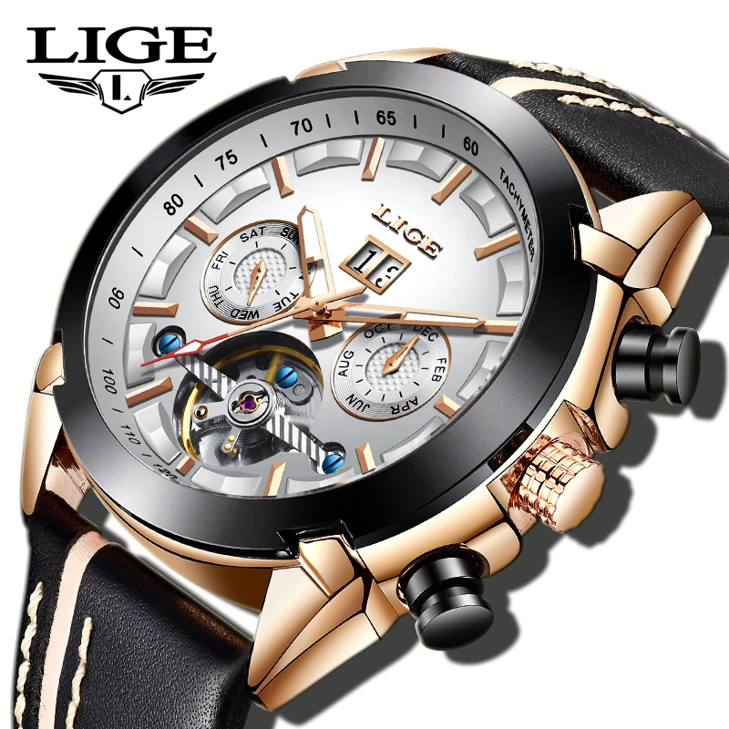 

2019LIGE New Business Machinery Watch Highgrade Military Sports Waterproof Watch Men Top Brand Tourbillon Clock Relogio Masculin