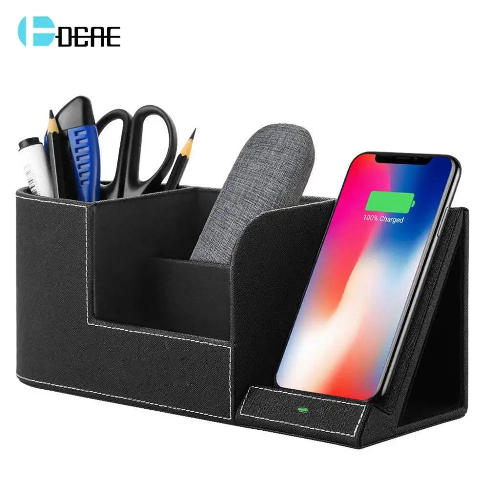 

DCAE Wireless Charger Desk Organizer Fast Charging Station for iPhone XS Max XR X 8 Plus Samsung S10 S9 S8 Pencil Pen Pad Holder