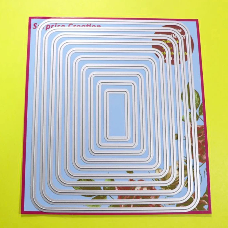 

Large Cutting dies 10-Piece Rectangle Round Corner 17x20.6cm Scrapbook Cardmaking DIY Craft Metal Stencil