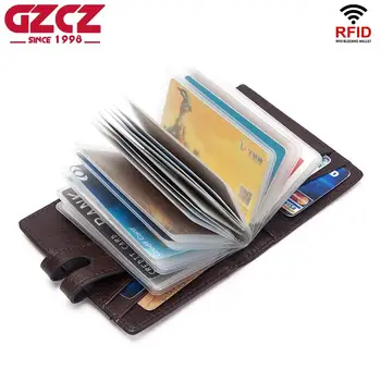 

GZCZ High Quality Genuine Leather Men Women Card & ID Holders Wallet Function 28 Bits Credit Card Bag Fashion Small Card Holder