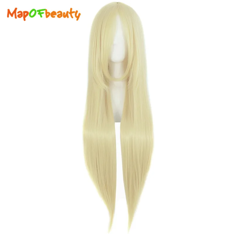 

32" Long Straight Cosplay Natural Wigs For Women Light Gold Color 80cm Ladies Heat Resistant Synthetic False Hair MapofBeauty