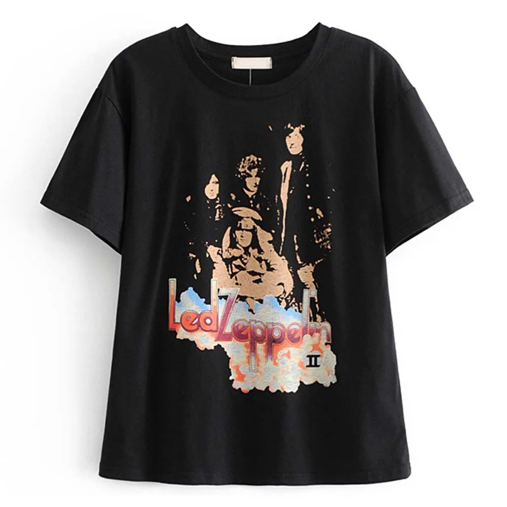 TXJRH модная футболка в стиле панк-рок со светодиодными надписями Zeppelin с коротким рукавом, стильная женская футболка с круглым вырезом, пуловер, хлопковая футболка, топы