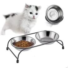

2017 Cute Nice Dog Cat Pet Food Water Feeder Double Stainless Steel Bowls Dish Stand Pet Food Bowls free shipping