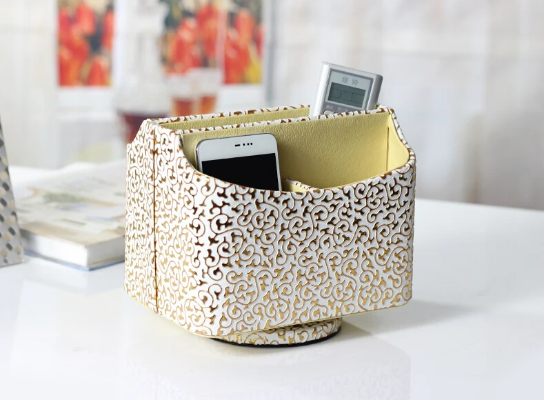 5 slot home rotating desktop leather storage box case household organizer containder for cosmetics tools 258A