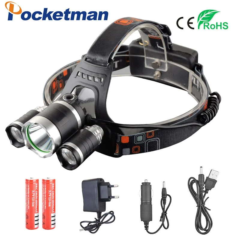 

3 XML T6 Led Headlight Head Torch Headlamp 4200LM 4 Modes Head Flashlight for Hunting Fishing LED 18650 Head lamp