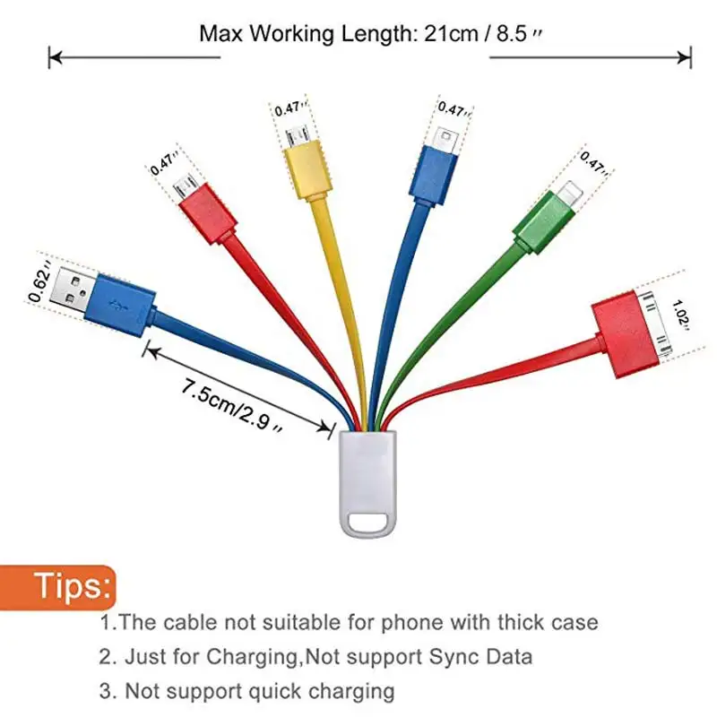 Только зарядка Chafon 6 в 1 мульти usb зарядный кабель с микро, мини-usb портами кабель(цветной