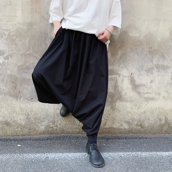 

Men Streetwear Skirts Trousers Hip Hop Punk Gothic Loose Casual Harem Pants Male Kinomo Japan Style Wide Leg Cross Pants