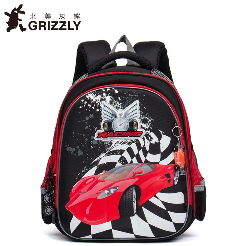 GRIZZLY Waterproof nylon Orthopedic Children School Bags For Boy Primary Grade 1-6 Kid Bag Car Pattern Schoolbag Backpack | Багаж и сумки