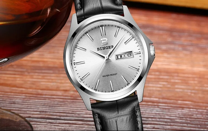 High Quality BINGER Fashion Simple Quartz Watch For Men Brand Casual Leather Wristwatches Relogio Masculino Original Box B-3052M