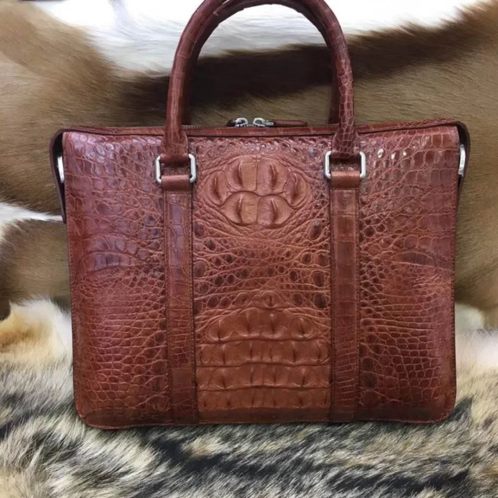 Serviette Clair Livraison Sac Brun Peau 2018 De 100 Orange Hommes Officiel Crocodile Véritable D'affaires Cuir réel En Tête Nouveau U6qUwAxSa