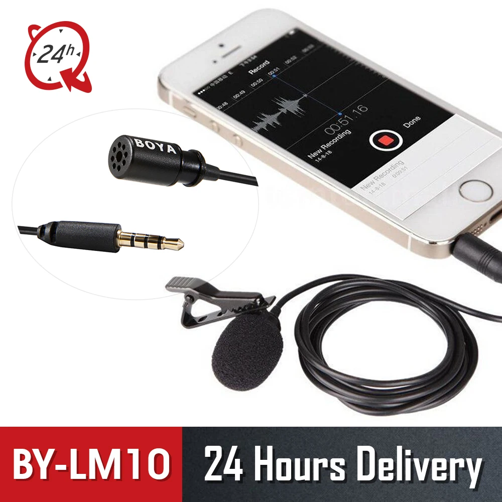 

BOYA BY-LM10 Deluxe Lavalier Lapel Clip-on Omnidirectional Condenser Microphone for iPod Touch iPhone 8 8plus 7 7plus 6 6plus 6s
