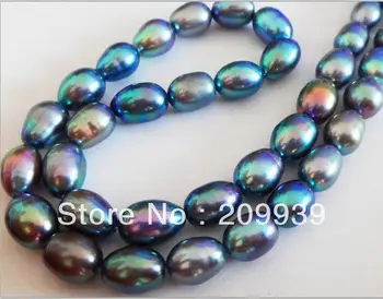 

NATURAL 18"12X9MM TAHITIAN GENUINE PEACOCK BLUE GREEN PEARL NECKLACE AAA+ 4.28