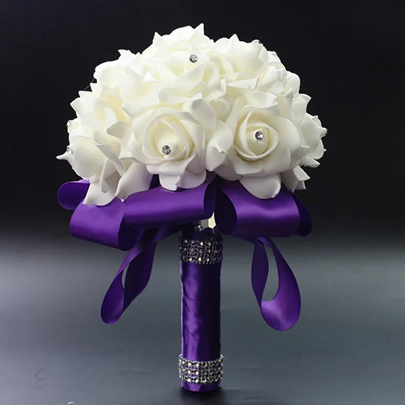 Bridesmaid Wedding Decoration Foamflowers Rose Bridal bouquet White Satin Romantic Wedding bouquet WifeLai-A 1Piece wedding bouquets artificial rose flowers wedding flower decoration