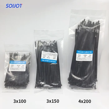 

3x100/3x150/4x200 Self-Locking Plastic Nylon Wire Cable Zip Ties Set 300PCS 2 colors Cable Ties Fasten Loop Cable