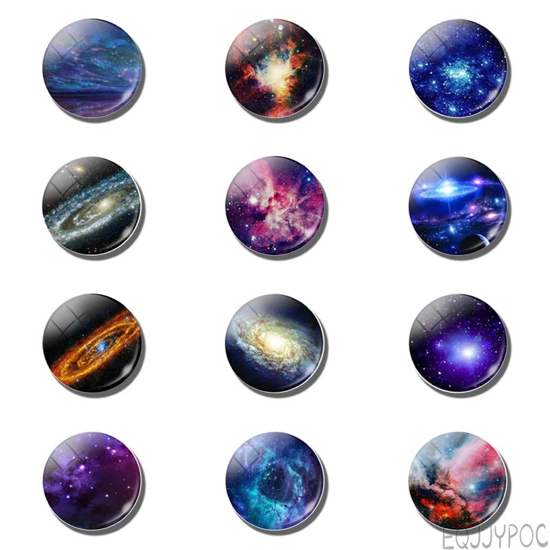 

12pcs Planet Stars Fridge Magnet Galaxy Pattern Glass Dome Note Holder Magnetic Refrigerator Stickers Home Decor 25MM/30MM