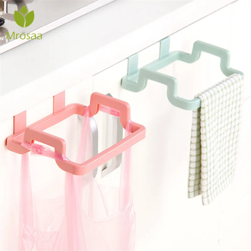 

Fashion Cupboard Bag Clips Door Back Trash Rack Storage Garbage Bag Holder Hanging Kitchen Cabinets Storage Towel Shelf Holders