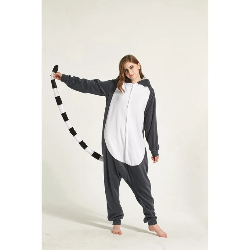 LEMUR животных Косплэй костюм Onesie Толстовка для взрослых Для женщин Для мужчин Хэллоуин для отдыха и вечеринок флис полной длины