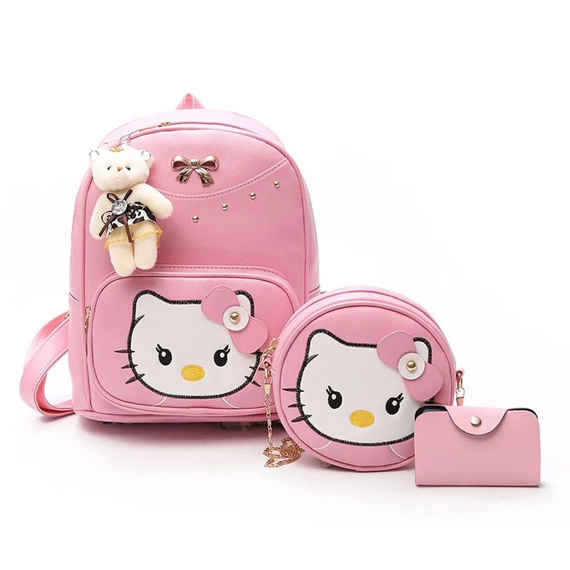 Комплект из 3 предметов рюкзак с рисунком котенка hello Kitty Женский кошелек школьные