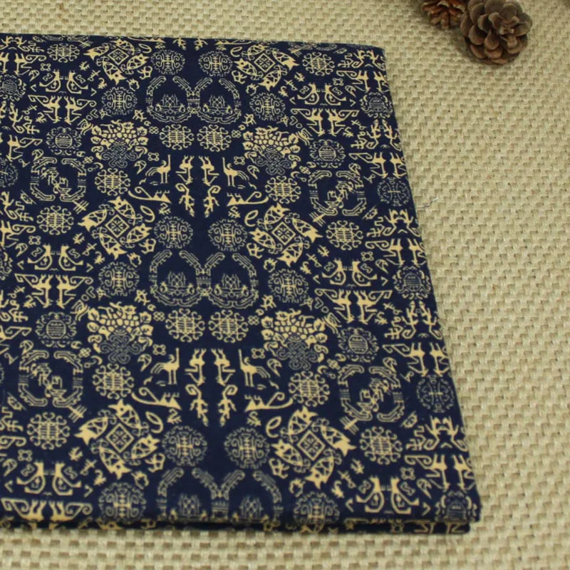 Хлопок/лен этнические экзотические стиль темно-синие маленькие фрески печатных тканей для DIY одежды платье подушка ручной работы украшения дома