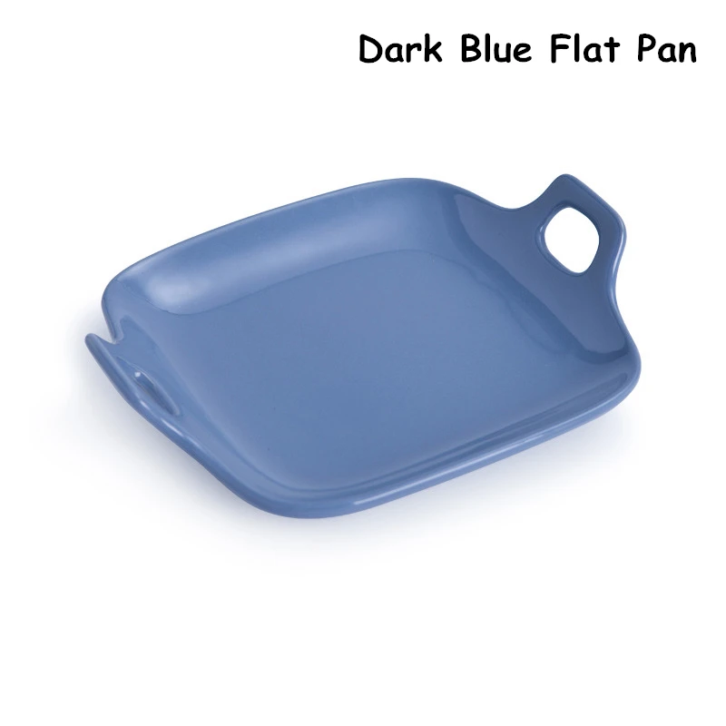 Керамический набор посуды для выпечки с двойными ушками, форма для кекса, жареные формы для выпечки, миска для микроволновой печи, овеняемая тарелка, 1 шт - Цвет: Dark blue flat pan