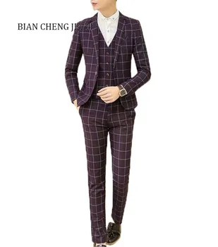 

Mens Notched Lapel 3 Piece Wedding Suit Slim Fit Formal Casual Groom Tuxedos Single Breasted Jacket Blazer Evening Prom