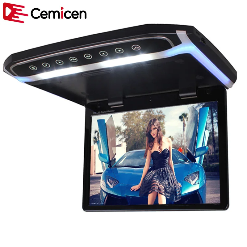 Cemicen 15 6 Inch Car Roof Mount Monitor Flip Down TFT LCD Player Support 1080P USB