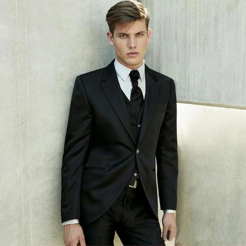 

New Groom Tuxedos Groomsmen One Button Black Best Man Suit Wedding Men's Blazer Suits Custom Made (Jacket+Pants+Vest+Tie)