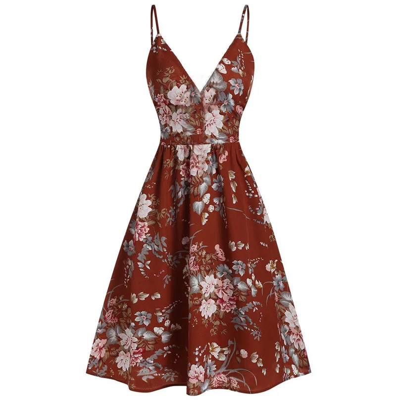 New Fashion Women Floral Printed V-Neck Sleeveless Casual Dress 2019 Summer Casual Elegant Lady Camisole Mini #E10 (6)