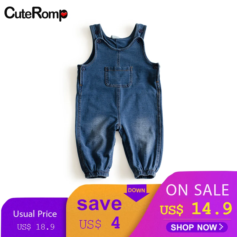 Pocket baby dungaree Denim jumpsuit Baby Rompers Solid Infant Clothes