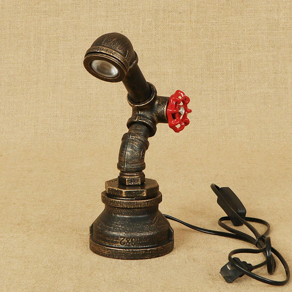 

Retro Brown Patina Color Creative Iron Table Lamp Cafe Bar Study Decoration Lights Loft Vintage Pipe Table Lighting E27 Lamp