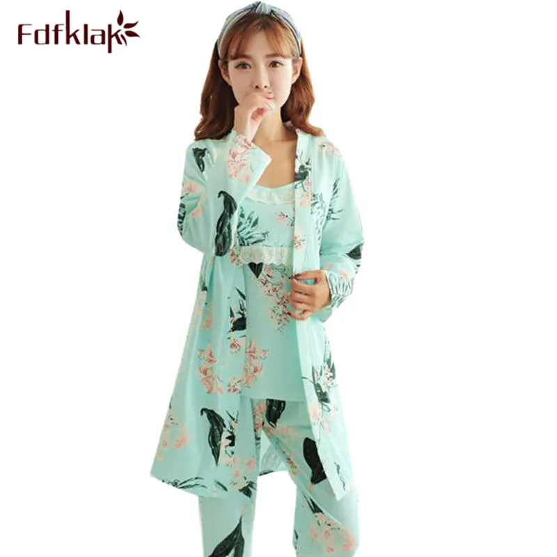 

Fdfklak 3 Pieces maternity pajamas set spring autumn print maternity nightwear cotton pregnant women pyjama pregnancy clothes