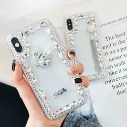 ProElite Роскошные Bling Украшенные стразами телефона чехол для iPhone X 8 7 6 6 S плюс модная одежда для девочек Лебедь Обложка мягкая TPU ясно, Shell