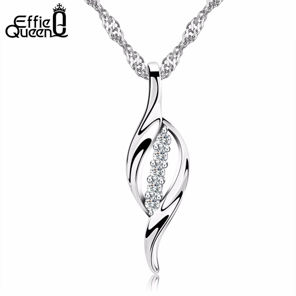 

Effie Queen Fashion Leaf Shape Pendant for Women Necklace with 5 Pieces Austria Crystal Female Jewelry DON10