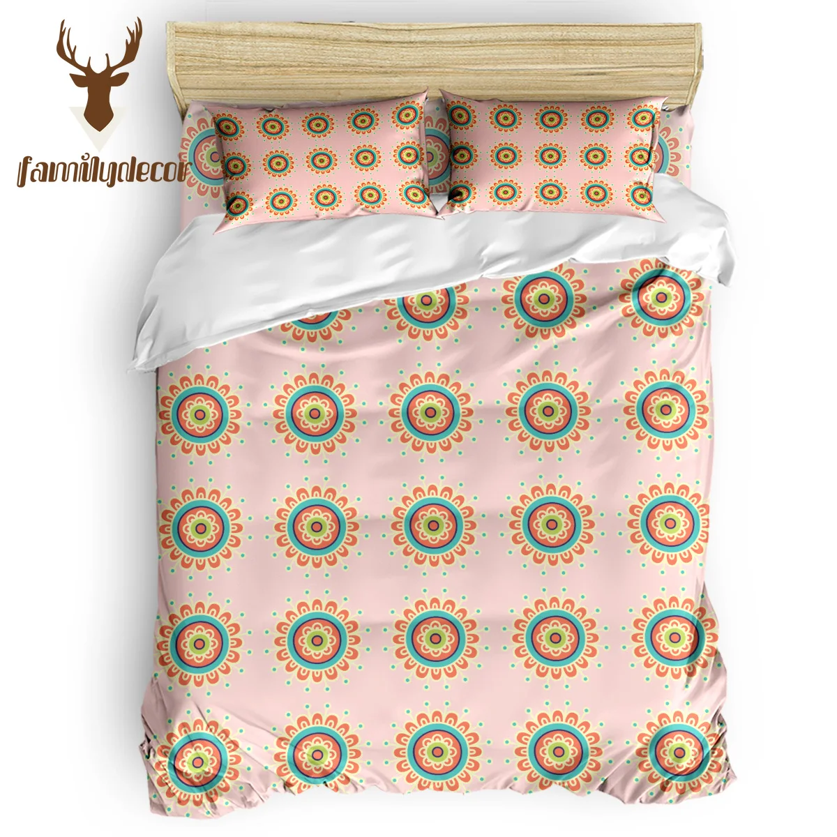 

FamilyDecor Pink and Round Flower Floral Bohemia Bedding Set Luxury Comforter Bedding Sets 3D King Size Red Blue Cotton DHL Free