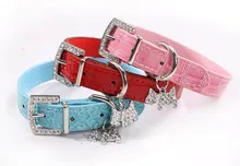 Dog Collar Bling Crystal Bow Leather Pet Collar Puppy Choker Cat Necklace S M