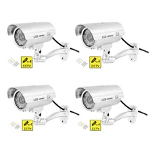 4 шт., пустышка, камера, водонепроницаемая, имитация пули, CCTV, поддельная камера безопасности, мигающий, красный, светодиодный, для помещений, для улицы, серебристый