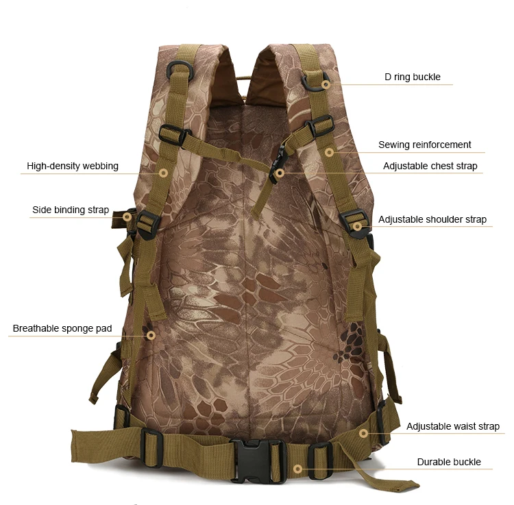 40L Military Molle Tactical Backpack 1000D Nylon Water Resistant Hiking Climbing Bag Outdoor Sports Camping Hunting Rucksack