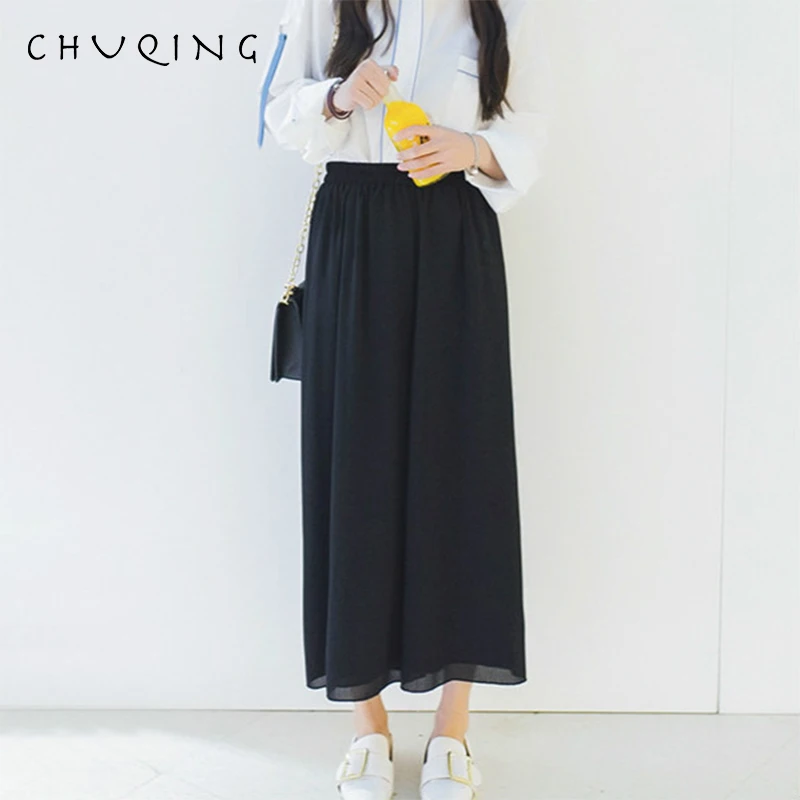 

CHUQING Pants Female Summer 2019 New Double-layer Large Size Nine Pants High Waist Loose Thin Section Wide Leg Pants