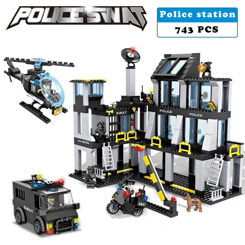 

Police station SWAT Hotel De Police doll Military Series 3D Model building blocks compatible with lege city Boy Toy hobbies Gift