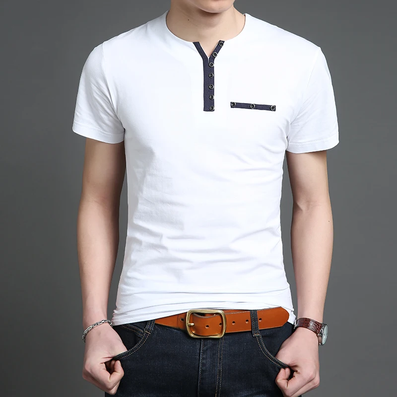 

2017 New Mens Summer Tops Tees Short Sleeve cotton t shirt Man's T-shirt men's fashion V neck solid T shirt