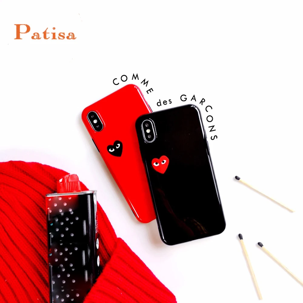 

Hot Japan CDG play case for iphone 6 6s plus 7 7plus 8 X soft smooth silicone phone cover Lovely love Couple suit coque capa